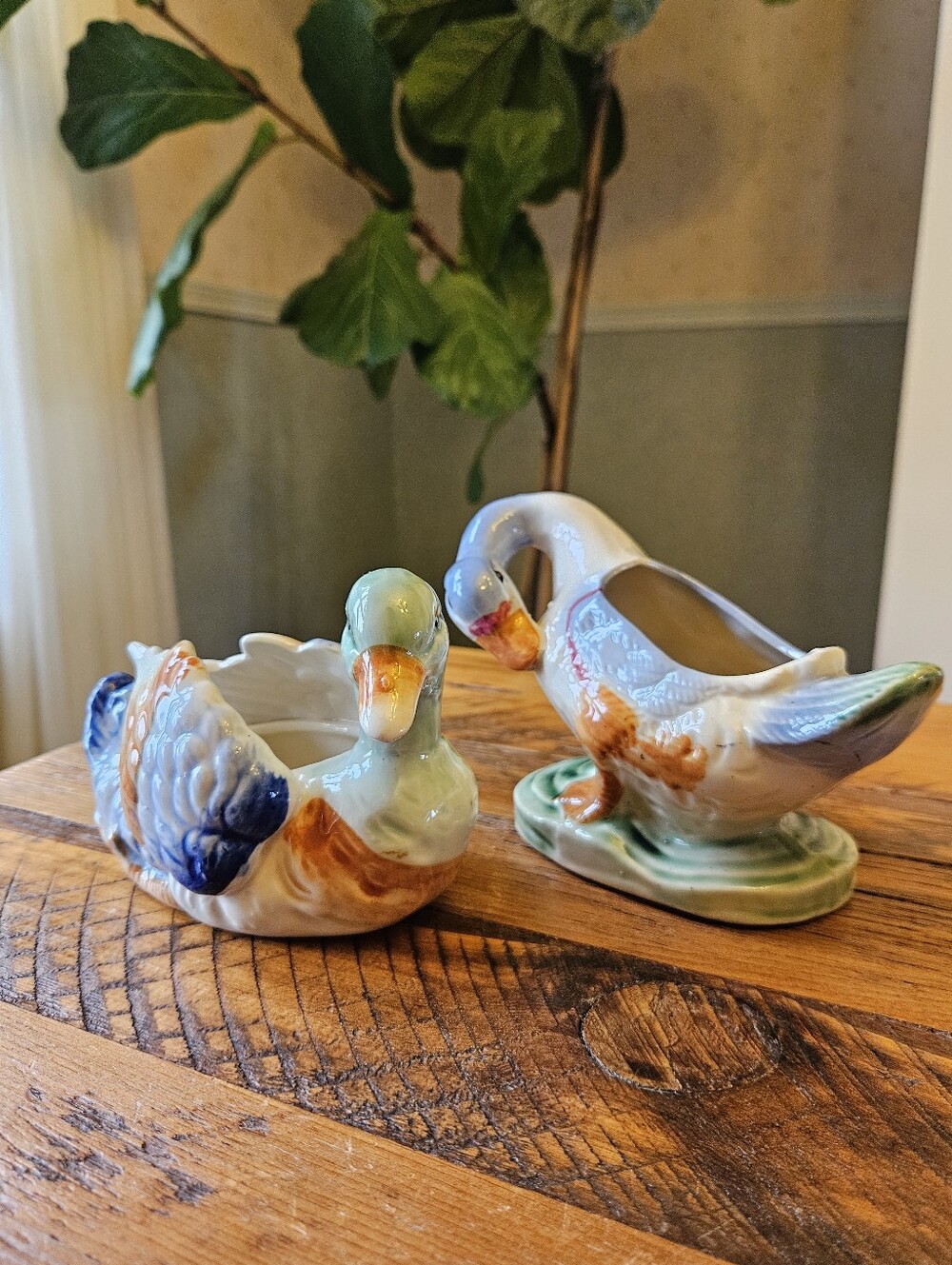 Vintage Ceramic Duck + Goose Planters, from Japan (set of 2)